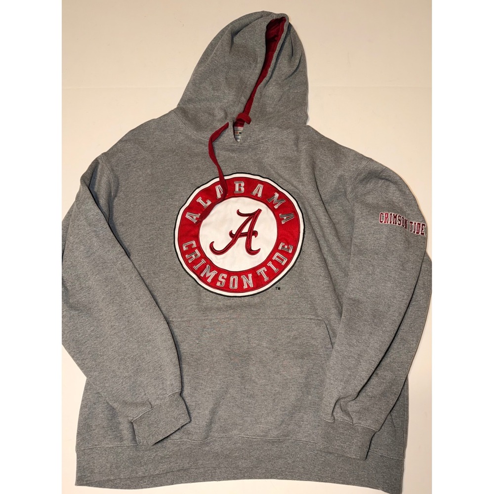 E5‎ Alabama Crimson Tide Hoodie Mens 2XL Grey Red Script A Pullover Sweatshirt